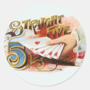 Vintage-Zigarrenetiketten-Kunst Straight Flush mit Runder Aufkleber