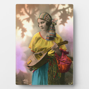 Vintage Zigeunermädchen-Fotoplakette Fotoplatte