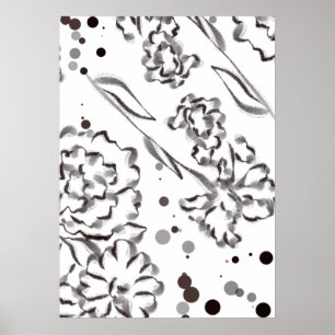 Vintage Zinnia-Blume Zeichnend Poster