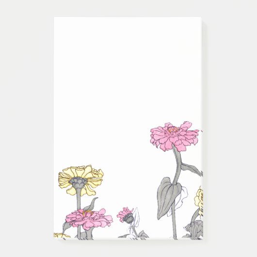 Vintage Zinnia-Blumen-Post-Itanmerkungen Post-it Klebezettel (Vorderseite)