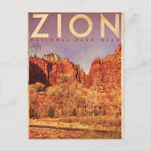 Vintage Zion Jungfrau River Travel Postkarte (Vorderseite)