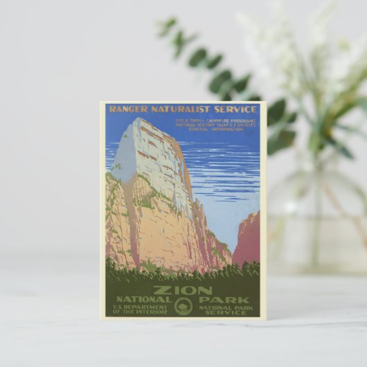 Vintage Zion Nationalpark Reisen Postkarte (Stehend Vorderseite)