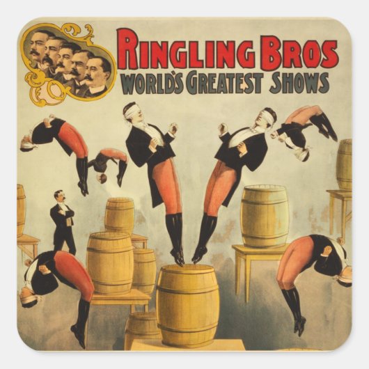 Vintage Zirkus Jahrmarktposter Quadratischer Aufkleber (Vorderseite)