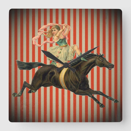 Vintage Zirkusakrobat & Pferdeuhr Quadratische Wanduhr (Vorderseite)