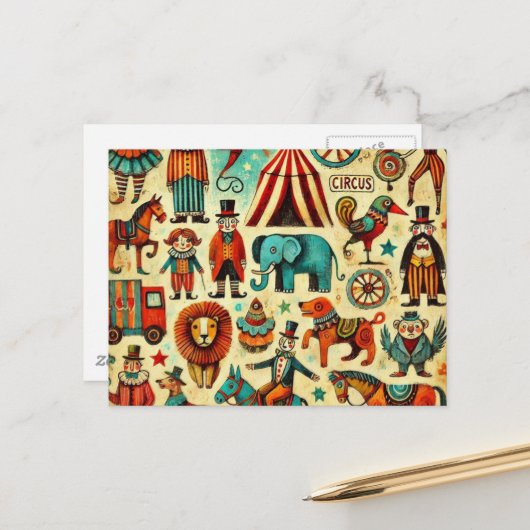 Vintage ZirkusCollage Postkarte (Vorderseite/Rückseite Beispiel)