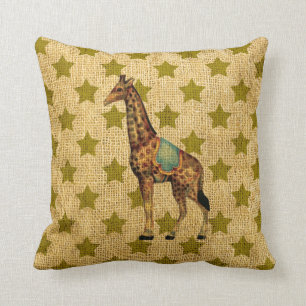 Vintage-Zirkusgiraffe auf grünen Sternen Kissen