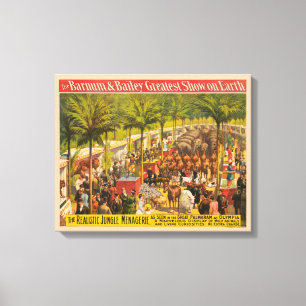 Vintage Zirkusposter mit Tieren und Darstellern Leinwanddruck