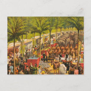 Vintage-Zirkusposter mit Tieren und Darstellern Postkarte