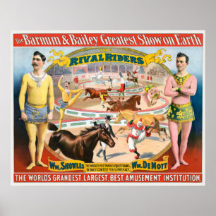 Vintage-Zirkusposter von männlichen Reitern und Cl Poster