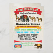 Vintage Zirkustiere Einladungen zur Geburtstagspar (Vorne/Hinten)