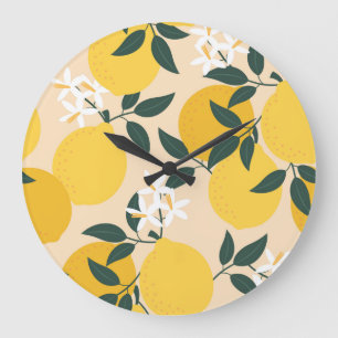 Vintage Zitrone: Nahtlose Fruchttextur. Große Wanduhr