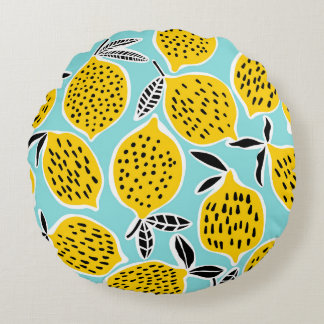 Vintage Zitrone: Von Hand Gezeichnet nahtloses Mus Rundes Kissen
