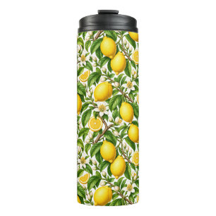 Vintage-Zitronen-Botanik-Blumenmuster Thermosbecher