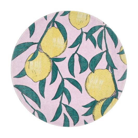 Vintage Zitronen: HandGezeichnet Wasserfarbmuster. Schneidebrett (Vorderseite)