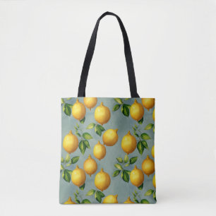 Vintage Zitronen und Blätter Kunstmuster auf Grau Tasche