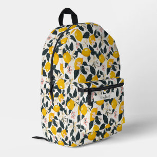 Vintage-Zitronen- und rosa Blütenmuster Bedruckter Rucksack