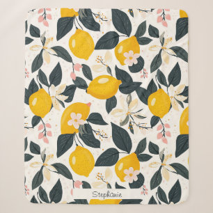 Vintage-Zitronen- und rosa Blütenmuster Sherpadecke