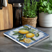 Vintage-Zitronen-Unechte-Keramikfliese-Trivet