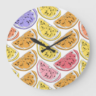 Vintage Zitronenfrüchte Sommertextur Große Wanduhr