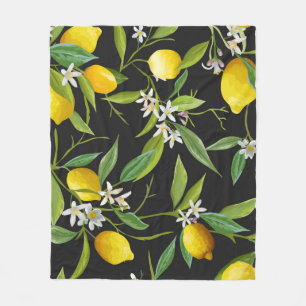 Vintage Zitronenfrüchte und Blume auf dunklem Hint Fleecedecke