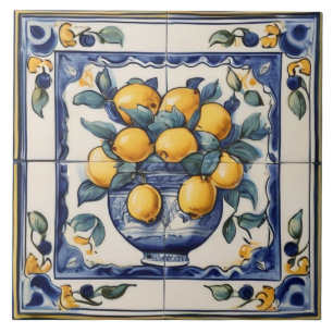 Vintage-Zitronenkunst Traditionelle blaue und gelb Fliese