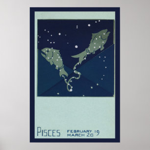 Vintage Zodiac-Astrologie Fische Konstellation Poster