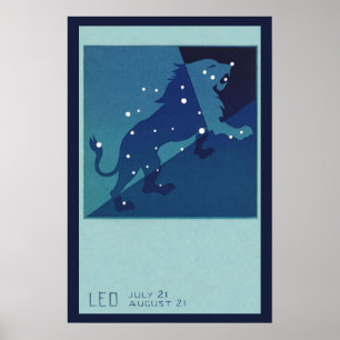 Vintage Zodiac Astrologie Leo Lion Constellation Poster