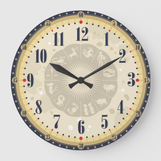 Vintage Zodiac-Zeichen in Schwarz & Beige Große Wanduhr (Vorderseite)