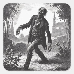 Vintage Zombie Etching Horror Spooky Untot Quadratischer Aufkleber