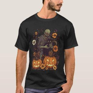 Vintage Zombie mit schwarzer Katze Retro-Blumen Lu T-Shirt