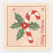 Vintage-Zuckerstangen-Weihnachten Quadratischer Aufkleber (Vorderseite)