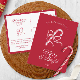 Vintage-Zuckerstangen-Weihnachtskarte “Merry & Bri Einladungspostkarte