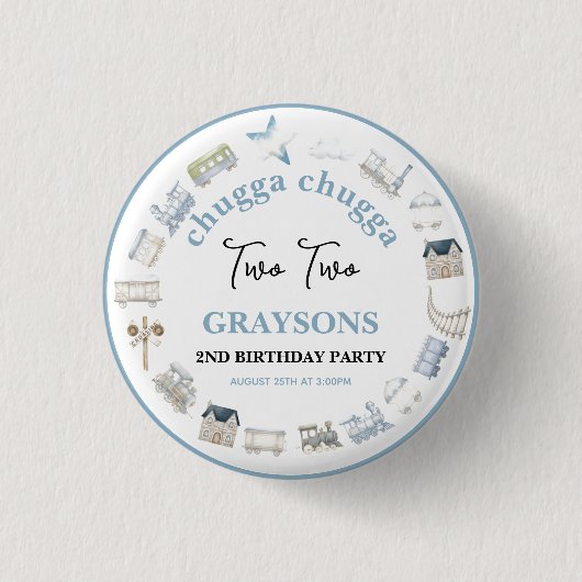 Vintage-Zug 2. Geburtstag – Choo Choo-Party Button (Vorderseite)