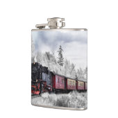 Vintage Zug fährt durch Winterlandschaft Flachmann (Links)