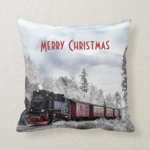 Vintage Zug fährt durch Winterlandschaft Kissen