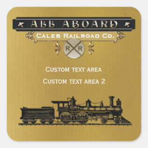 Vintage-Zug-Lokomotive-Dampf-Party-Aufkleber Quadratischer Aufkleber