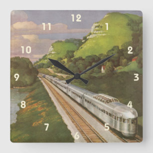 Vintage-Zug-Urlaub, Lokomotive auf dem Land Quadratische Wanduhr