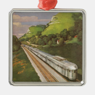 Vintage-Zug-Urlaub, Lokomotive auf dem Land Silbernes Ornament