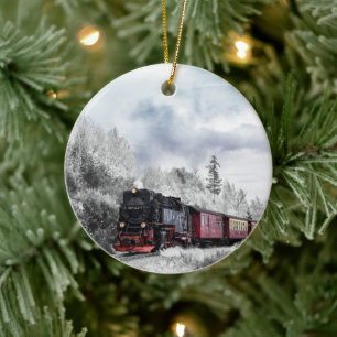 Vintage Zug Winter Weihnachtsszene Keramik Ornament