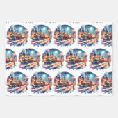 Vintage Züge in einer schneebedeckten Nacht Geschenkpapier Set (Vorderseite 3)