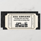 Vintage Zugfahrscheinwerfer Kinderdusche Einladung (Vorne/Hinten)