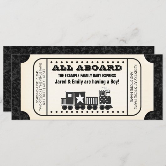 Vintage Zugfahrscheinwerfer Kinderdusche Einladung (Vorne/Hinten)