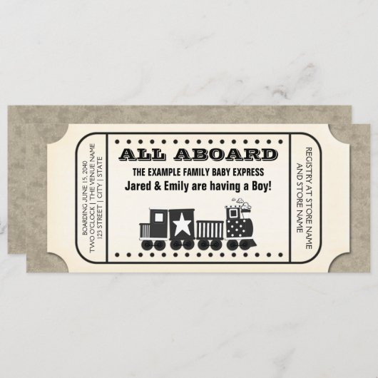 Vintage Zugfahrscheinwerfer Kinderdusche Einladung (Vorne/Hinten)