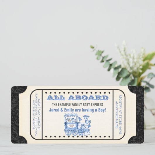 Vintage Zugfahrscheinwerfer Kinderdusche Einladung (Stehend Vorderseite)