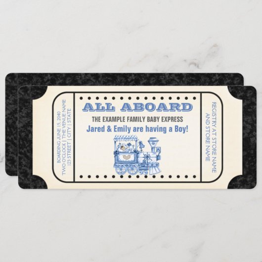 Vintage Zugfahrscheinwerfer Kinderdusche Einladung (Vorne/Hinten)