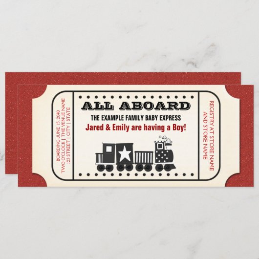 Vintage Zugfahrscheinwerfer Kinderdusche Einladung (Vorne/Hinten)