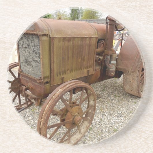 Vintage Zugmaschine Sandstein Untersetzer (Vorne)