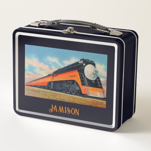 Vintage Zugwerbung Metall Brotdose (Vorderseite)