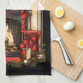 Vintage Zuhause Fireplace Pine Bows Red Bows Geschirrtuch (Viertel Falte)