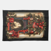 Vintage Zuhause Fireplace Pine Bows Red Bows Geschirrtuch (Horizontal)